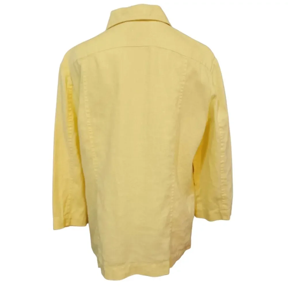 CHICO'S 1 Yellow 100% Linen Jacket M Pockets Light Office Career Travel Vacation